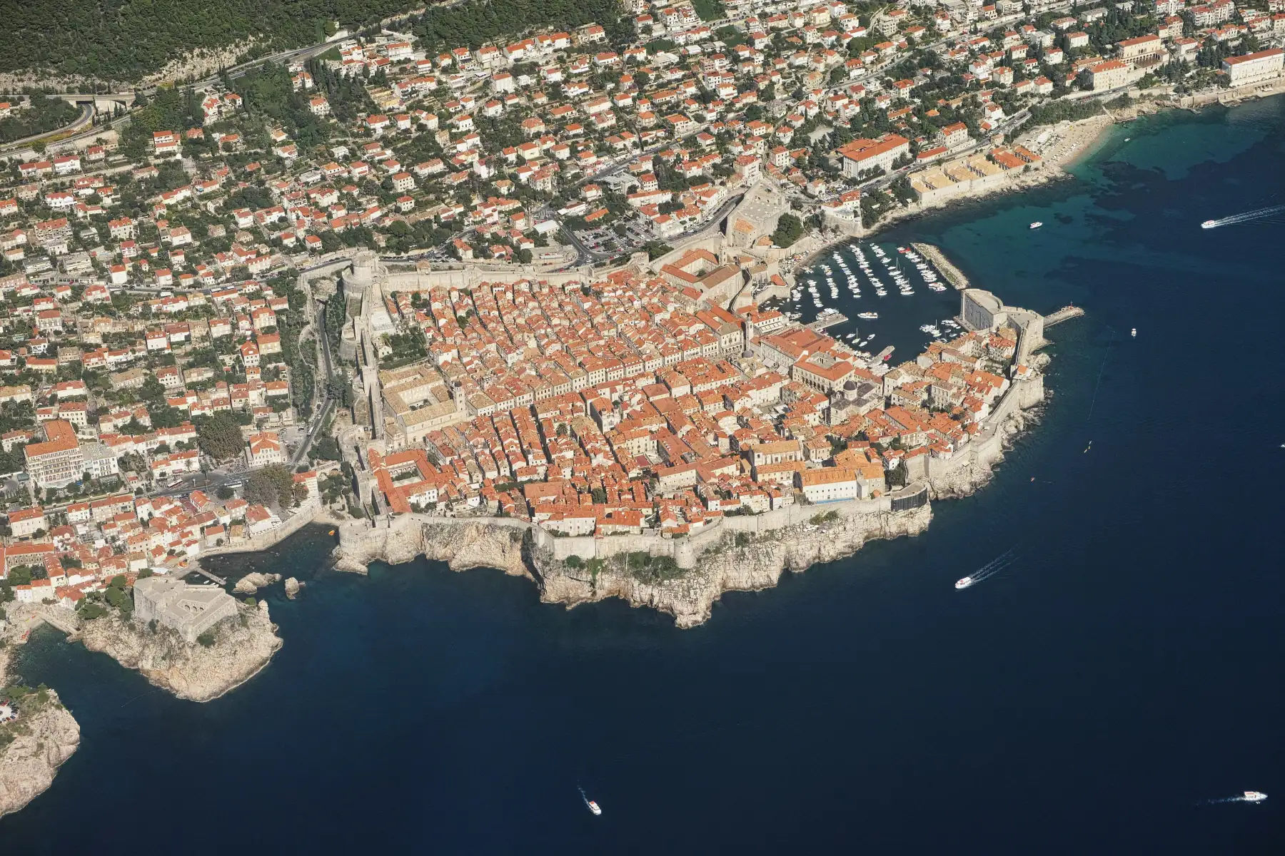 Aerial view of the old town of Dubrovnik on the Croatian coast